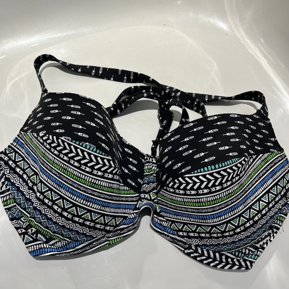 NWOT: La Vie en Rose Aqua Aztec Lined Bandeau Bikini Top - Picture 2 of 6